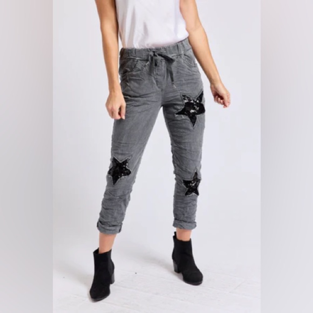 Venti6 Sequin Star Crinkle Jogger Pants size Large New